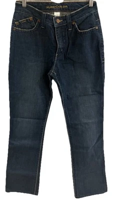 Pure Color Womens Jeans Size 28 Bootcut Leg Dark Wash Mid Rise Denim Raw Hem - Image 1 of 4
