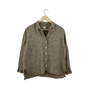J Jill Love Linen Small Petite SP Button Brown Linen Top Long Sleeve Womens - Picture 1 of 13