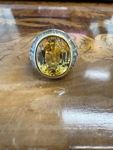 Anillo BVLGARI Italia Oro Amarillo 18k, Zafiro Amarillo, Aguamarina y Diamantes Años 70 - Imagen 1 de 11