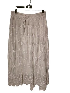 Ultra Pink Embroidered Floral Chiffon A-Line Pull Maxi Skirt Dusty Rose L NWOT - Picture 1 of 6