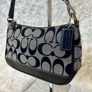 Coach 6094 Signature Demi mini Pouch Bag Canvas Leather Black Used Japan - Picture 1 of 10