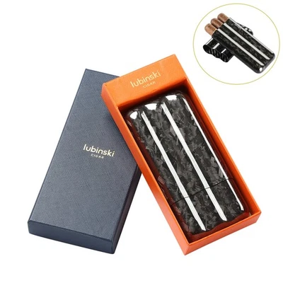 LUBINSKI Pocket Cigar Case Humidor Holder 3 Tubes Cigars Carbon Fiber Gift Box - Image 1 of 4