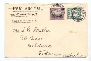 SOUTH AFRICA 1929 FIRST FLIGHT COVER TO AUSTRALIA - Picture 1 of 2