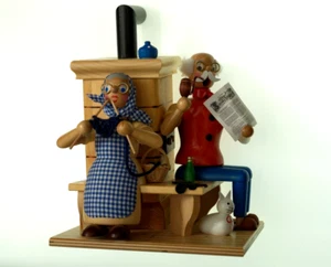 Smoking Man Hodrewa Erzgebirge Opa Grandma Stove Bench Jan Legler Tiled Folk Art - Picture 1 of 6