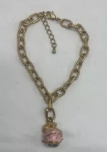 MICHAEL KORS MK GOLD TONE PINK BLACK ENAMEL CHARM ROPE CHAIN LINK BRACELET - Picture 1 of 5