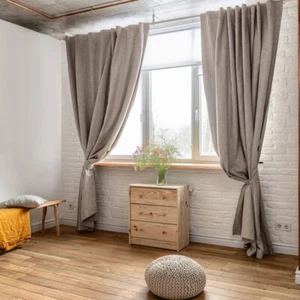 Linen Blackout Curtains of Natural Linen Color - Picture 1 of 3