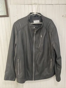 Calvin Klein Mens Solid Gray Faux Leather Full Zip Bomber Coat Jacket Size XXL - Picture 1 of 10