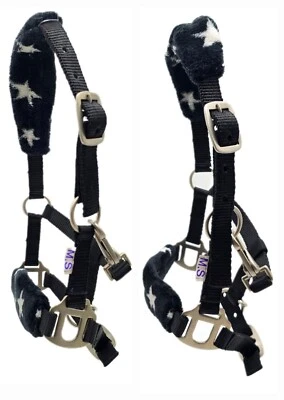 Nylonhalfter Mini Shetty Minishetty Fohlen Schwarz Sterne Nicky Fleece Tysons - Bild 1 von 4