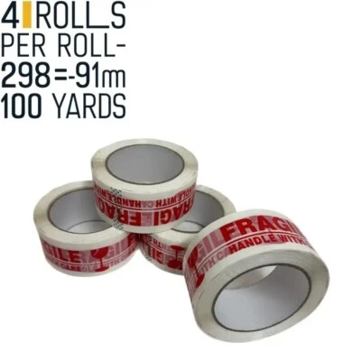 4 Rolls 2"x100 Yards Fragile Handle with Care Packing Shipping Box Sealing Tape - Image 1 of 3