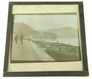 Antike s/w fotografische magische Laterne Dia Sidmouth Meerfront Blick nach Westen - Bild 1 von 3