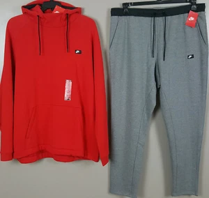 NIKE MODERNO POLAR SUDADERA CON CAPUCHA + CONJUNTO DE PANTALONES ROJO GRIS NEGRO NUEVO (TALLA 3XL) - Imagen 1 de 12