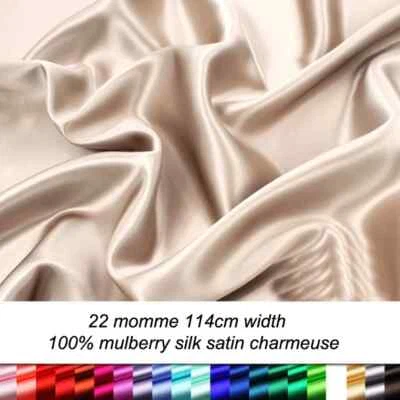 45''Wide By Yard Natural Silk Charmeuse Fabric 22momme Pure Silk Satin Material - Image 1 of 4