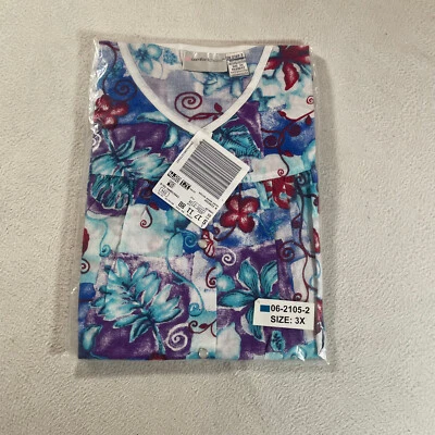 Chaleco Vintage Comfort Choice Para Mujer 3X Azul Floral Perla A Presión Grandmacore Cuello en V Foto 1 de 4