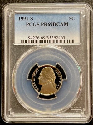 1991  S 5C Proof Jefferson Nickel PCGS PR69 DCAM! ENN Coins - Image 1 of 2