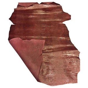 Brown Red Calfskin Leather Hides Snakeskin Embossed DIY Craft Upholstery Fabric - Picture 1 of 8