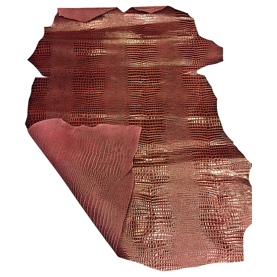 Brown Red Calfskin Leather Hides Snakeskin Embossed DIY Craft Upholstery Fabric - Image 1 of 4