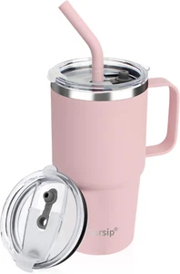 24 Oz Insulated Cup with Handle, Double Wall Vacuum Stainless Steel Tumbler with - Picture 1 of 12