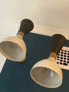1950 Style Mid Century Modern Brass Wall sconce Lamp Light Sconce Black & White - Picture 1 of 5