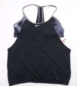 Nike Swim Womens Top Size Large Black Layered Built-In Tankini Scoop Neck NWT - Picture 1 of 13