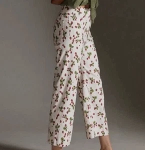 Maeve Anthropologie Damen Colette Erdbeermuster Cropped Hose Größe Medium - Bild 1 von 9