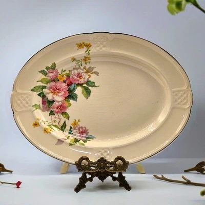 Plato para servir vintage Paden City cerámica rosa floral ovalado hecho en EE. UU. 1930 Foto 1 de 4