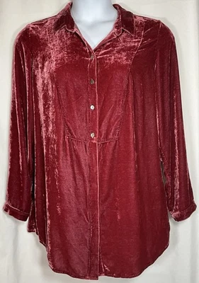 Túnica J.Jill Rayón Seda Terciopelo Aplastado Abotonada Talla L Fácil Cuidado Baya Usada en Excelente Condición Foto 1 de 4