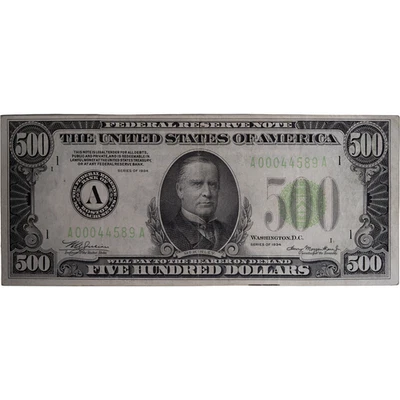 1934 $500 Five Hundred Dollar Federal Reserve Note - Boston, MA ~ Circulated - Image 1 of 2