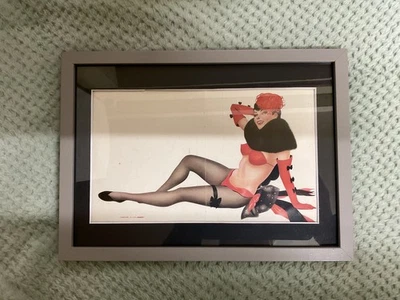 Rare Original Art Print FRAMED , Vintage GEORGE DAVIES , burlesque Risqué Pinup - Image 1 of 3