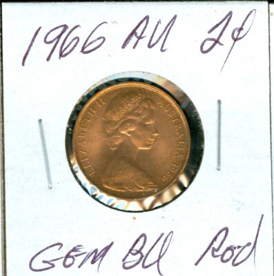1966 AUSTRALIA 2 CENTS  GEM BU RED    3.99 CENTS SHIPPING AUSTRALIA * - Image 1 of 2