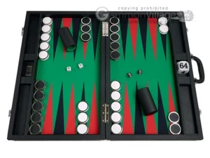 Wycliffe Brothers Set 23"" Backgammon, 1,75"" Scatole nichel - Nero/Verde - Foto 1 di 9