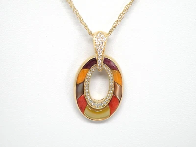 Autêntico pingente de ouro amarelo 14k Kabana ostra espinhosa mista, incrustação esfregão, diamante - Imagem 1 de 4