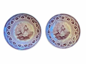 Paar antike Staffordshire CE&M Maulbeer Transferware Kinderteller, C 1860 - Bild 1 von 4