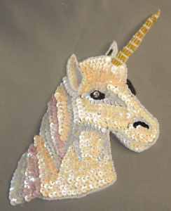 1990's Sequin Unicorn head sew on Patch  NEW 6" X 7"