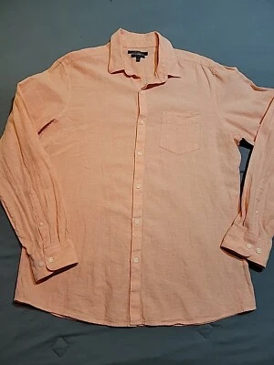 Camisa Marc Anthony Hombres LG Mezcla de Lino Calce Ajustado Abotonada Manga Larga Coral Salmón Foto 1 de 4