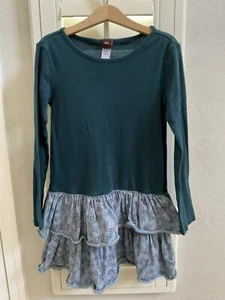 EUC Tea Collection Long Sleeved Teal Dress Layered Ruffled Skirt Girls Size 8 - Picture 1 of 3