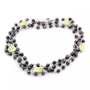 Black Diamond Chain Wire 3 Row Necklace With Yellow Sapphire 4 mm 28"inches - Picture 1 of 2