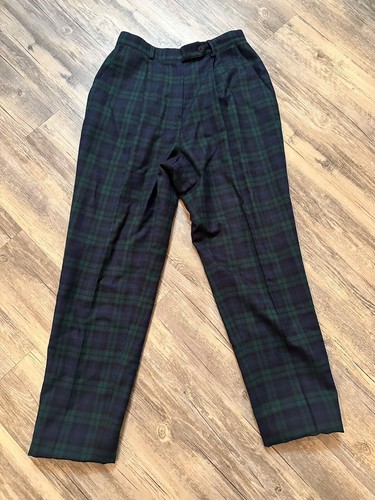 Pantaloni vintage Burberrys blu verde quadri lana eleganti pantaloni donna taglia 8 made in USA