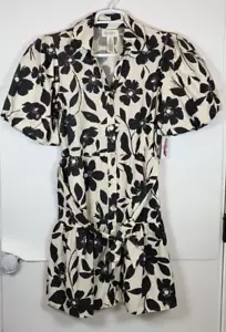 Jessica Simpson Cream & Black Floral Button Up Puff Sleeve Mini Dress Size Med - Picture 1 of 7