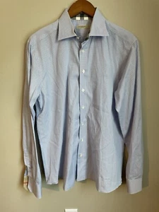 Burberry Men's Dress Shirt Long Sleeve Logo Pocket Nova Trim Blue Plaid Large - Picture 1 of 7