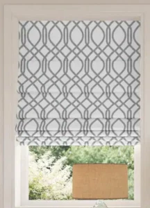 Sun Zero Detour Cordless White Blackout Modern Blue Trellis Fabric Roman Shade - Picture 1 of 1