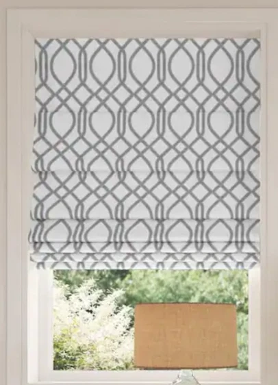 Sun Zero Detour Cordless White Blackout Modern Blue Trellis Fabric Roman Shade - Image 1 of 1