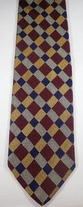 ROBERT TALBOTT RED GREEN BLUE GRAY CHECKS WOVEN 100% SILK NECK TIE - Picture 1 of 10