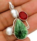 Natural Russian Seraphinite 925 Solid Sterling Silver Pendant Jewelry K15-9