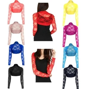 Bolero de encaje recortado de mangas largas para damas talla grande encogerse de hombros talla 8-26 - Imagen 1 de 12