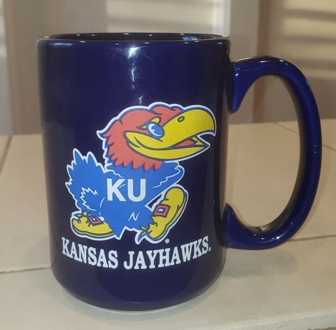 Rare I'm A Jayhawk Kansas Jayhawks KU Blue 14 oz. Coffee Mug with Song words EUC Cover