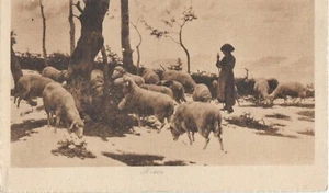 Hiver Shepard boy Sheeps Winter Scene Postcard Sepia Unposted - Imagen 1 de 2