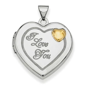 .925 Sterling Silver & Gold Tone I Love You Double Heart 21mm Locket - Picture 1 of 3