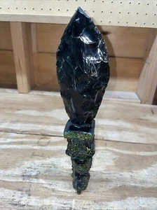 Cuchillo Hoja Piedra Sacrificio Obsidiana Estilo Maya Azteca Mexicano 10.5" México - Imagen 1 de 5