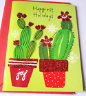 Christmas Card Cactus with Glittery Red Flowers and Pot Happiest Holidays
