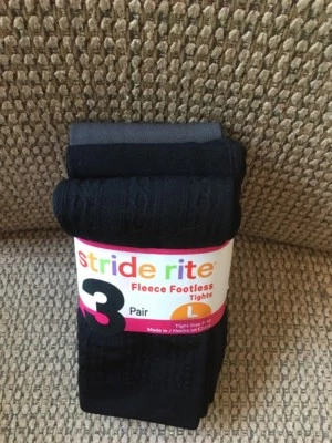 Stride Rite Girls Fleece Footless Tights S L 7-10 Black Cable Black Solid Grey - Image 1 of 4